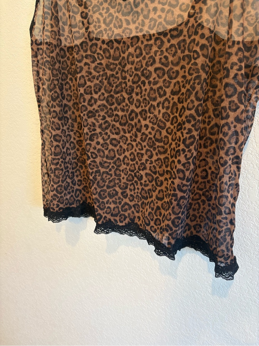 Leopard Print Lace Trim Camisole Tank Y2K Sheer Animal Print Top Women’s XL - Picture 5 of 13